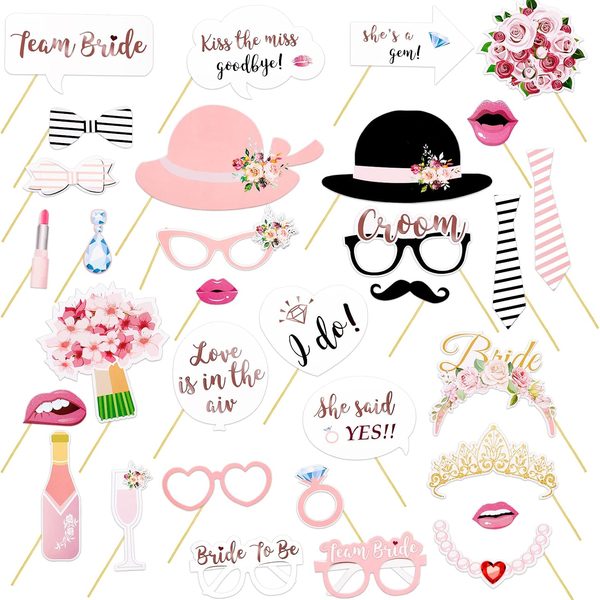 Requisiten-Set aus Papier im Hochzeits-Look mit Sprechblasen, Hüten und Brillen